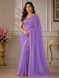 Elegant Lavender Purple Embellished Saree with Stone Work Border | Festive & Party Wear Saree for Women