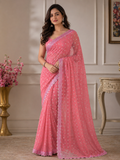 Elegant Blush Pink Embellished Saree with Stone Work Border | Festive & Party Wear Saree for Women