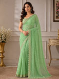 Elegant Mint Green Embellished Saree with Stone Work Border | Festive & Party Wear Saree for Women