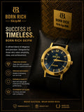 Born Rich SkipM Premium Analog Watch – Midnight Blue Dial, Gold-Tone Case & Classic Black Strap