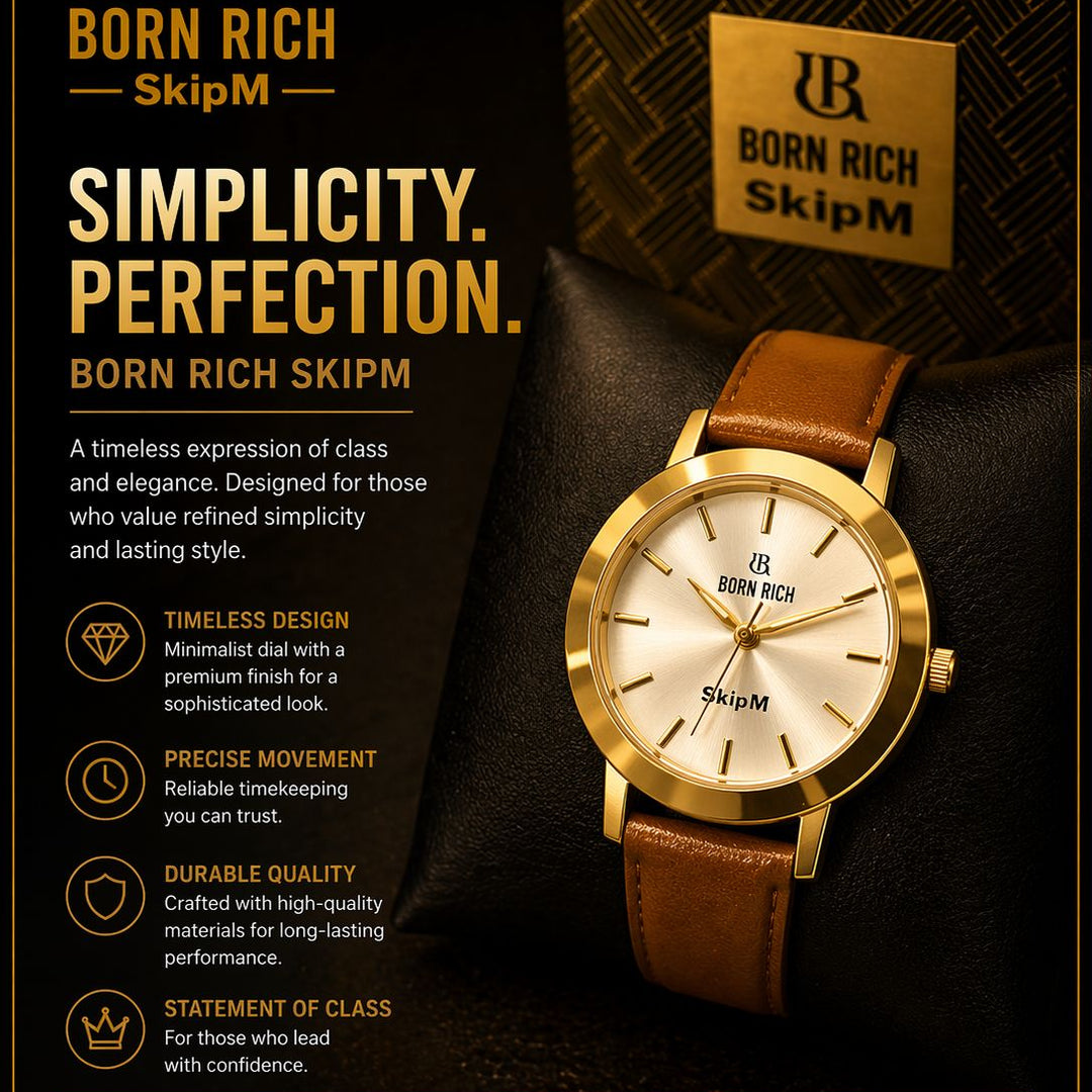 Born Rich SkipM Classic Minimalist Analog Watch – Premium Leather Strap & Timeless Design