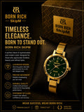 Born Rich SkipM Women’s Emerald Green Dial Gold Metallic Strap Watch