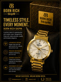 Born Rich SkipM Men’s Textured Silver Dial Gold Metallic Watch with Day-Date Display