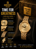 Born Rich SkipM Women’s All-Gold Champagne Dial Watch with Crystal Markers & Star Patterned Rim