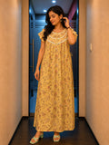 Mustard Yellow Floral Printed Maxi Dress with Delicate Everyday Elegance | Claura