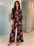 Black Chanderi Silk Floral Printed Dress for Women | Claura