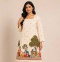Ivory Folk Art Printed Straight Kurta with Nature & Animal Motifs
