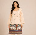 Beige Folk Art Printed Straight Kurta with Tribal Face Motifs