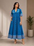 Skip M Women's Royal Blue Button-Down Gathered Maxi Dress