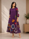 Skip M Women's purple Floral Print A-Line Maxi Dress