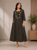 Skip M Women's Black Floral Print A-Line Maxi Dress