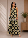 Skip M Women's Black Floral Print Sleeveless Co-Ord Set