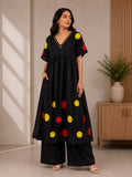 Black Floral Embroidered Cotton Kurta Set for Women | Skip M Family Fashion