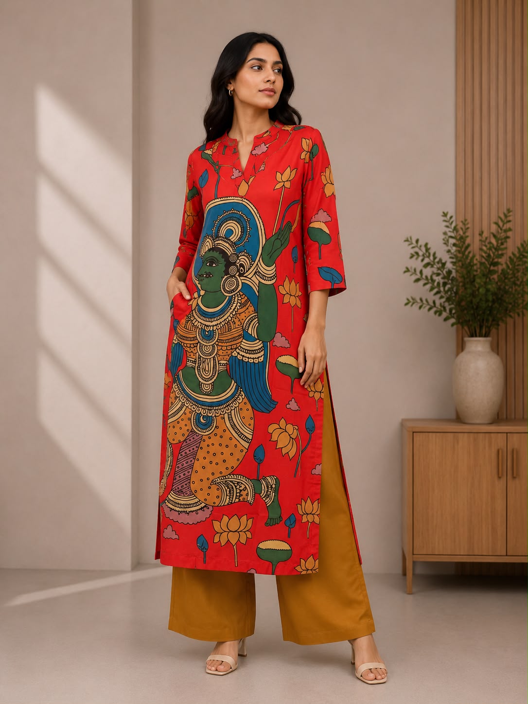 Red Printed Ethnic Style Cotton Kurta for Women | Skip M Family Fashion