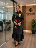 Women's Black Floral Embroidered Kurta Set with Sharara