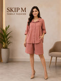 Dusty Rose Textured Co-Ord Lounge Set for Women | Skip M