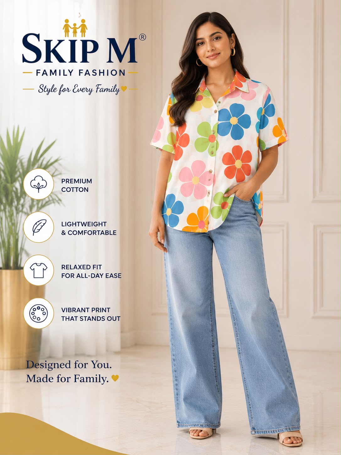 Colorful Floral Print Cotton Casual Shirt for Women | Skip M