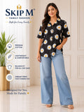 Black Daisy Floral Print Cotton Casual Shirt for Women | Skip M