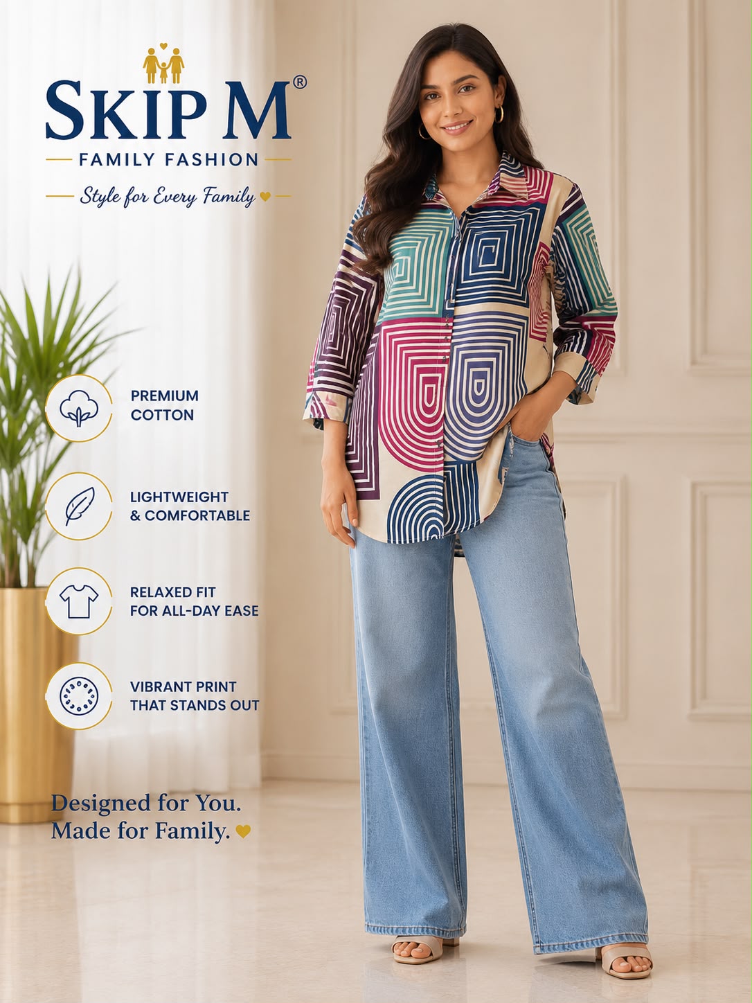 Geometric Abstract Print Cotton Casual Shirt for Women | Skip M