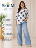 Navy Blue Starburst Print Cotton Casual Shirt for Women | Skip M