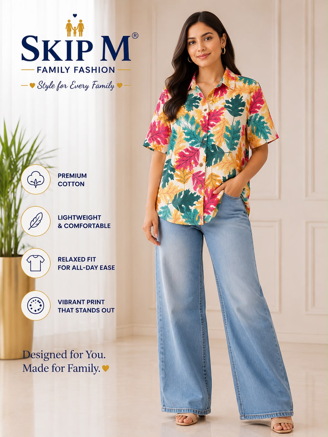 Autumn Leaf Print Cotton Casual Shirt for Women | Skip M