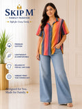 Skip M Women's Premium Cotton Rainbow Stripe Relaxed Fit Shirt