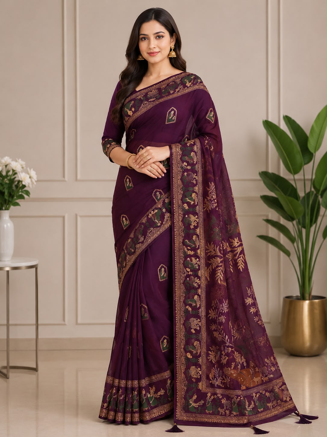 Royal Plum Woven Elegance Saree