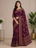 Majestic Wine Floral Woven Saree