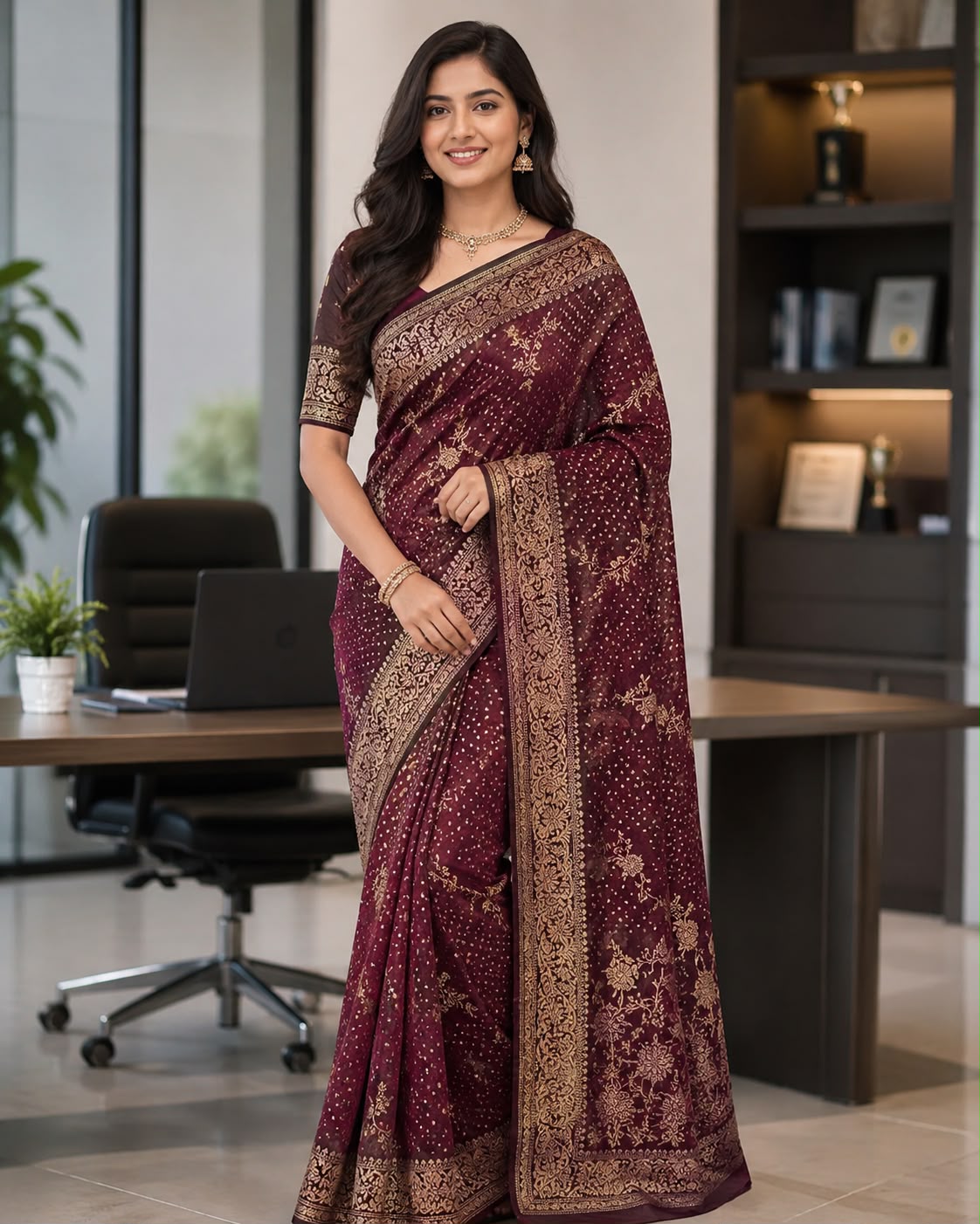 Regal Maroon Heritage Woven Saree