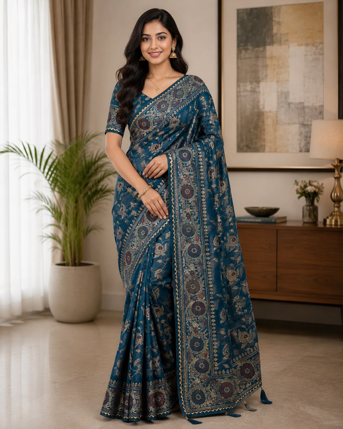 Royal Teal Heritage Woven Saree