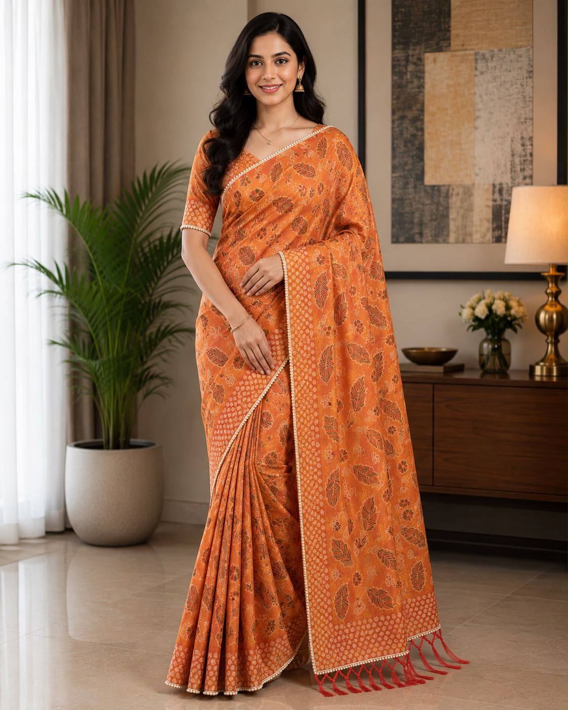 Sunset Amber Handwoven Silk Saree