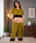 Skip M Women's Olive Green Color block Lounge Co-Ord Set