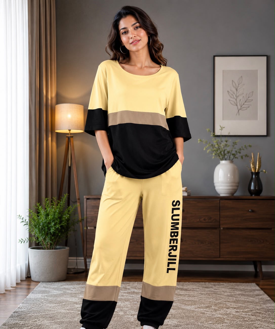 Skip M Women's Cream Colorblock Lounge Co-Ord Set