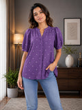 Women's Purple Heart Print Puff Sleeve Casual Top