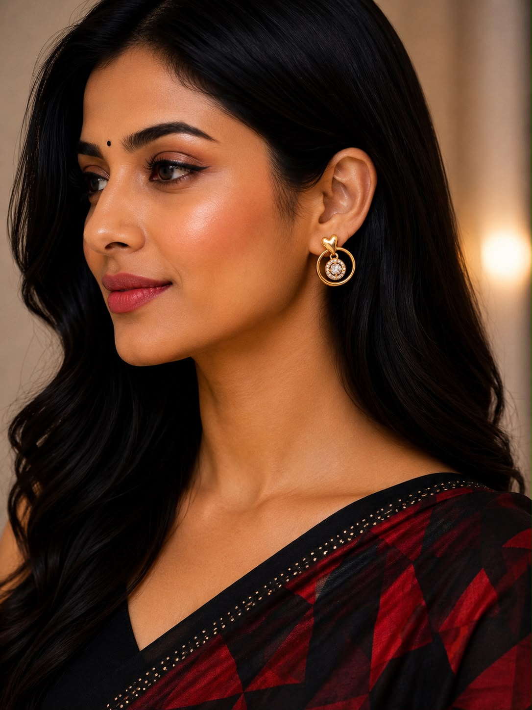 Golden Heart Halo Stud Earrings