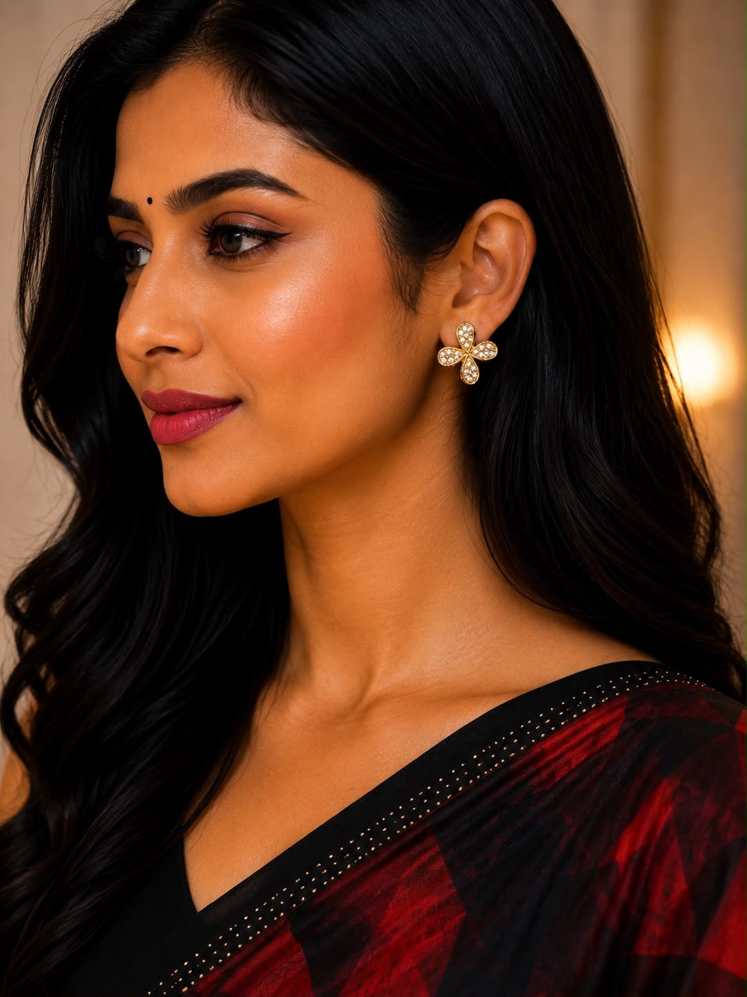 Golden Crystal Floral Stud Earrings