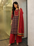 Women's Maroon & Black Printed Kurta Palazzo Set with Dupatta