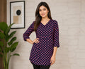 Women's Navy Blue & Pink Polka Dot V-Neck Tunic Top