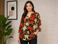 Women's Black Floral Print V-Neck Tunic Top
