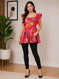 Women's Floral Print Ruffle Sleeve Peplum Top