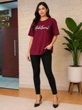 Burgundy Unbothered Oversized T-Shirt for Women | Claura