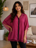 Pink Sheer Overlay Button-Down Top for Women | Claura