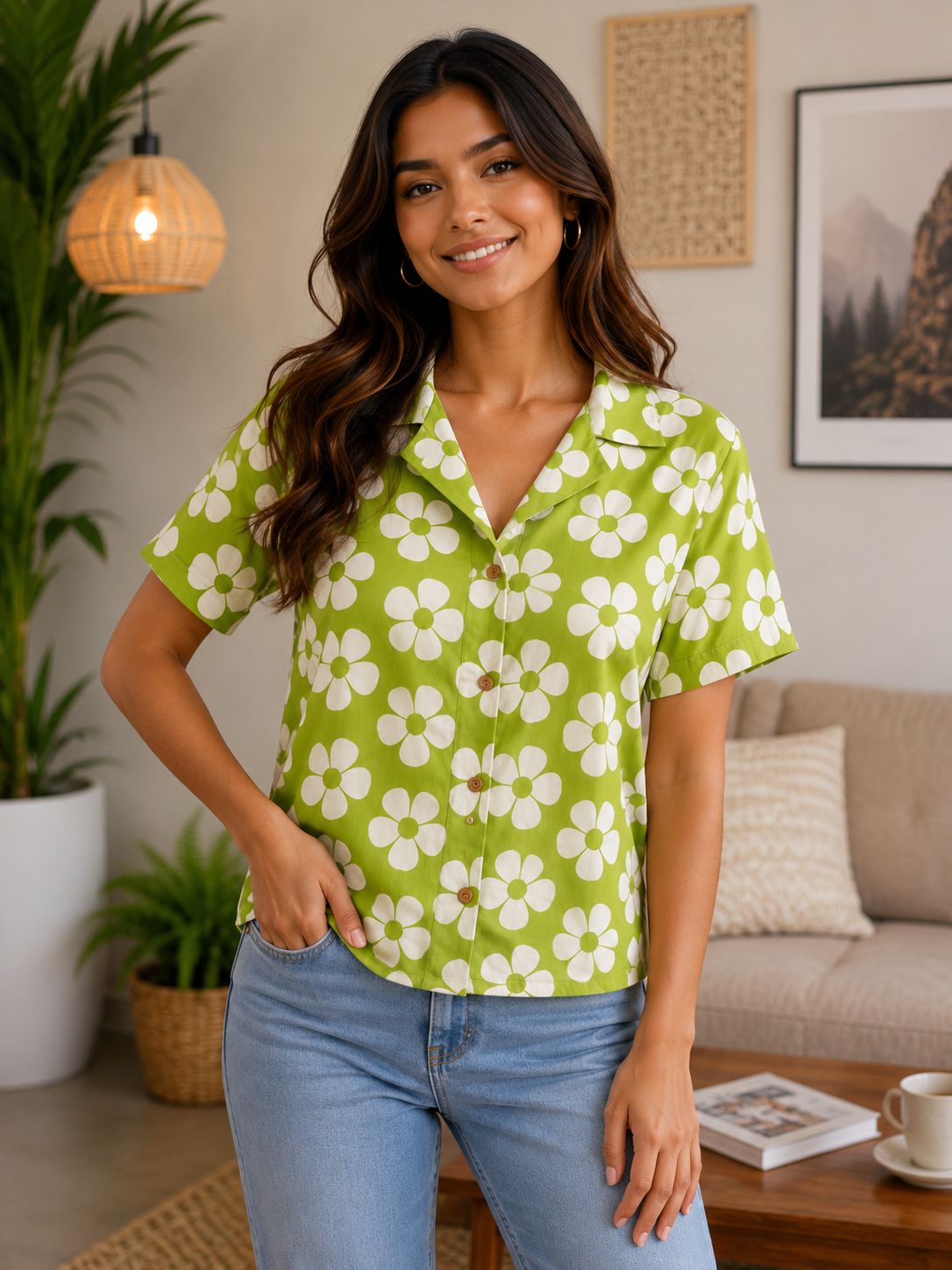 Women's Green Floral Printed Casual Shirt