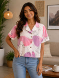 Women's Pink Abstract Printed Casual Shirt
