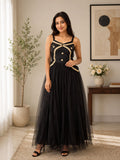 Noir Elegance Embellished Tulle Maxi Gown