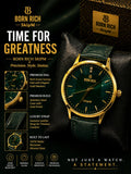 Born Rich SkipM Luxury Green Dial Leather Strap Watch | Premium Edition