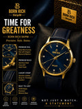 Born Rich SkipM Premium Blue Sunray Dial Leather Strap Watch | Luxury Edition