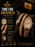 Born Rich SkipM Luxury Rose Gold Snake Bracelet Watch with Crystal Dial
