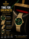 Born Rich SkipM Luxury Green Diamond Hour Markers Analog Watch