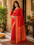Women's Regal Red Banarasi Silk Saree with Gold Zari Floral & Paisley Weaving